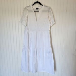WHO WHAT WEAR White 100% Cotton Minimalist Semi-Sheer Maxi Dress Medium